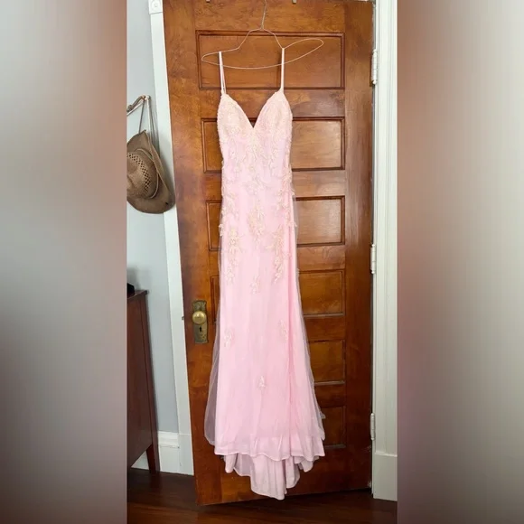 Strappy-Back Long Light Pink Prom Dress by Faviana - Picture 5 of 16
